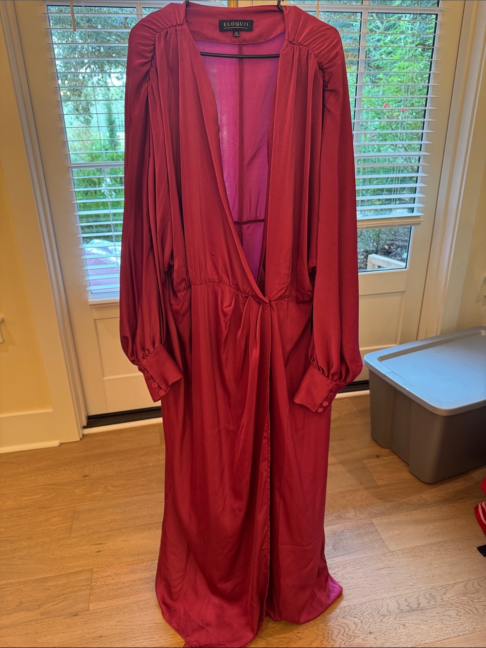 Eloquii Deep Red Satin Maxi Wrap Dress